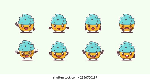 cup cake cartoon. bakery series vector illustration. with different faces and expressions. cute cartoon