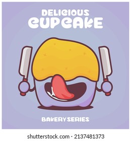 cup cake cartoon. bakery series vector illustration. with a funny expression