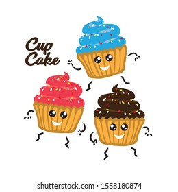 Cup cake cartoon character vector illustration