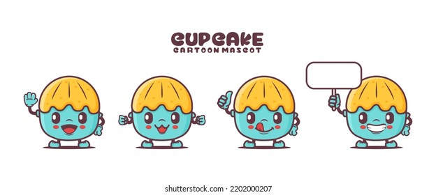 cup cake cartoon mascot with different expressions. food vector illustration.
