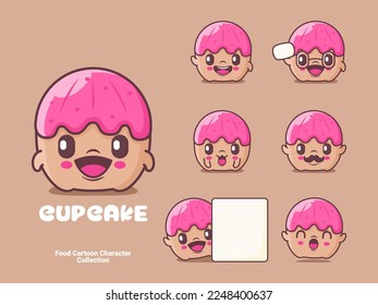 cup cake cartoon. vector illustration with different expressions