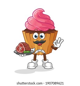 cup cake chef with meat mascot. cartoon vector