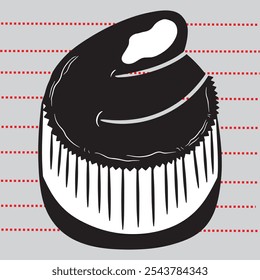 Cup cake with cherry and cream topping Dessert Icon Element Line Illustration with White