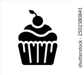 Cup cake with cherry icon silhouette vector illustration design on white background.