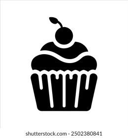 Cup cake with cherry icon silhouette vector illustration design on white background.