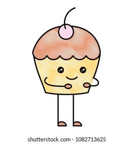 cup cake with cherry kawaii character