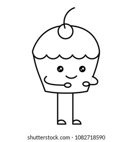 cup cake with cherry kawaii character