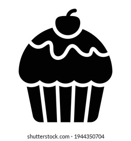 cup cake, cherry Silhouette, Glyph icon.