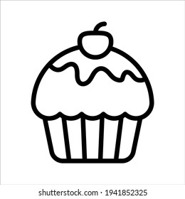 cup cake, cherry thin line icon  
