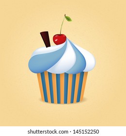 Cup cake with cherry. Vector illustration