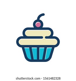 Cup Cake With Cherry Vector Illustration