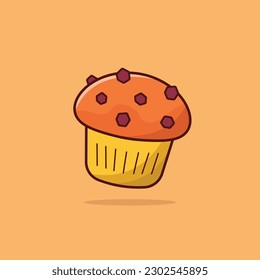 Cup Cake with choco chips vector illustration. Muffins cartoon illustration.