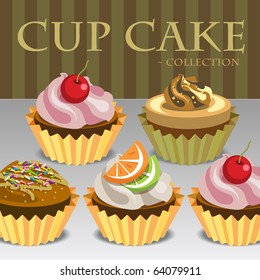 Cup Cake Collection Vector Illustration