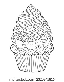 Cup Cake coloring page. Birthday Cup cake coloring page for kids and adults. mid content coloring page for amazon KDP. Coloring page of cup cake.