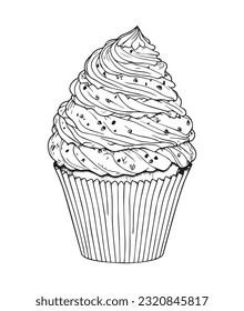 Cup Cake coloring page. Birthday Cup cake coloring page for kids and adults. mid content coloring page for amazon KDP. Coloring page of cup cake.