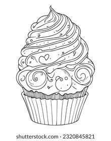 Cup Cake coloring page. Birthday Cup cake coloring page for kids and adults. mid content coloring page for amazon KDP. Coloring page of cup cake.