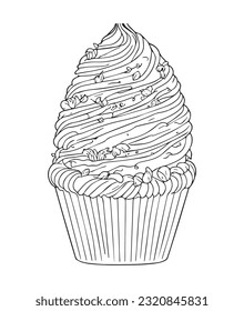 Cup Cake coloring page. Birthday Cup cake coloring page for kids and adults. mid content coloring page for amazon KDP. Coloring page of cup cake.