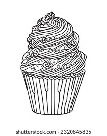 Cup Cake coloring page. Birthday Cup cake coloring page for kids and adults. mid content coloring page for amazon KDP. Coloring page of cup cake.