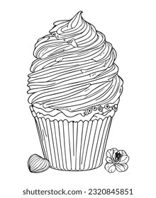 Cup Cake coloring page. Birthday Cup cake coloring page for kids and adults. mid content coloring page for amazon KDP. Coloring page of cup cake.