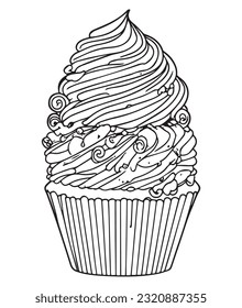 Cup cake coloring page for kids. Adults coloring interior of cup cake