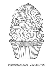 Cup cake coloring page for kids. Adults coloring interior of cup cake