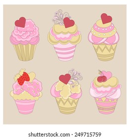 Cup cake decorated with hearts vector