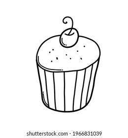 Cup Kuchen Doodle Vektorsymbol. Zeichnen Skizze Illustration handgezeichnet Cartoon Linie.
