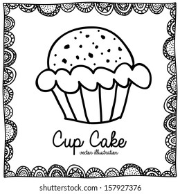 cup cake drawing over white background vector illustration