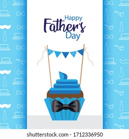 CUP CAKE FOR FATHER'S DAY DECORATED WITH BANNERS AND BACKGROUND WITH SOME SHAPES LIKE PATTERN