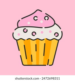 Cup Cake Flat Cartoon Style Illustration