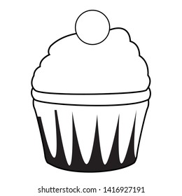cup cake icon cartoon isolated in black and white vector illustration graphic design