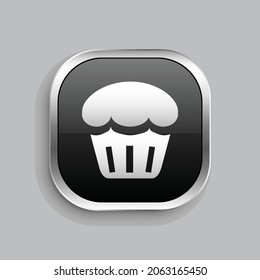cup cake icon design. Glossy Button style rounded rectangle isolated on gray background.. Vector illustration