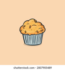 cup cake Icon isolated Vector illustration with outline cartoon simple color 