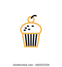 Cup cake icon. Line and two colour design template