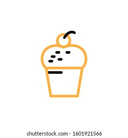 Cup cake icon. Line and two colour design template