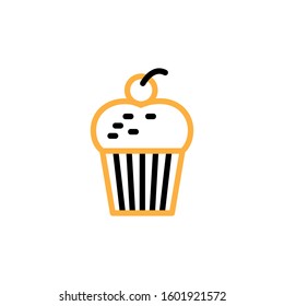 Cup cake icon. Line and two colour design template