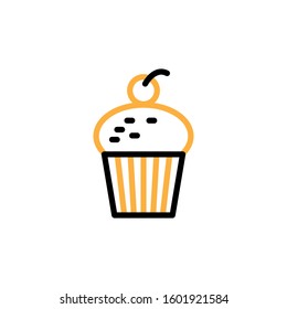 Cup cake icon. Line and two colour design template