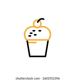 Cup cake icon. Line and two colour design template