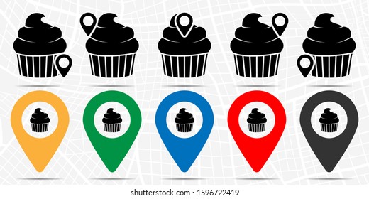 Cup cake icon in location set. Simple glyph, flat illustration element of fast food theme icons