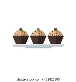cup cake icon on dish  brown tone color