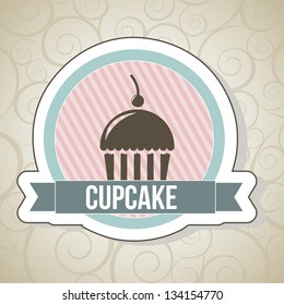 cup cake icon over label background. vector illustration