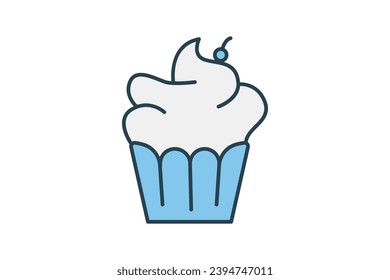 cup cake icon. icon related to party a baking or dessert-themed party. flat line icon style. simple vector design editable