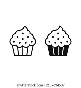 Cup Cake Icon. Set Of Dessert Icon Line And Silhouette. Dessert, Sweet, Bakery, Cake.