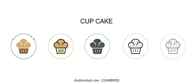 Cup cake icon set. Five elements in different styles from fast food icons collection. Creative cake icons filled, outline, colored and flat symbols