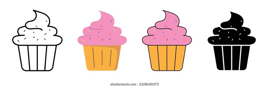 cup cake icon set seweet cake puff loaf bread bakery