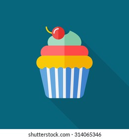 Cup Cake Icon, Vector Illustration. Flat Design Style With Long Shadow,eps10