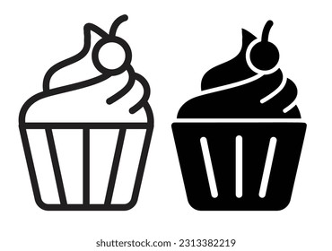 Cup cake icon vector. Muffin black and white silhouette.