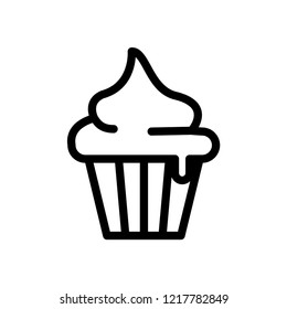 Cup Cake Icon Vector on Line Art & White Background Style. EPS 10. 