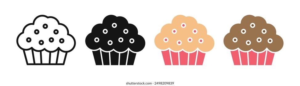 Colección de Vector Cup Cake Iconicon en estilo delineado y sólido