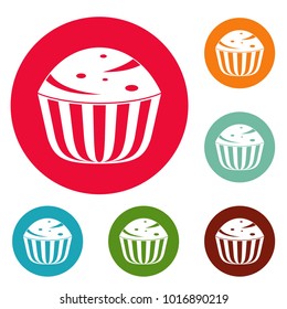 Cup cake icons circle set vector isolated on white background